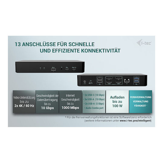 i-tec USB-C Docking Station with HDMI/DisplayPort 4K PD Ethernet Black (CAINTGDUAL4KDOCPD)