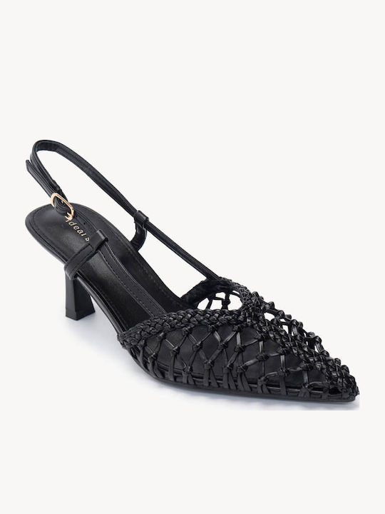Μαύρα Slingback Γόβες Πλεκτό Επάνω Μέρος