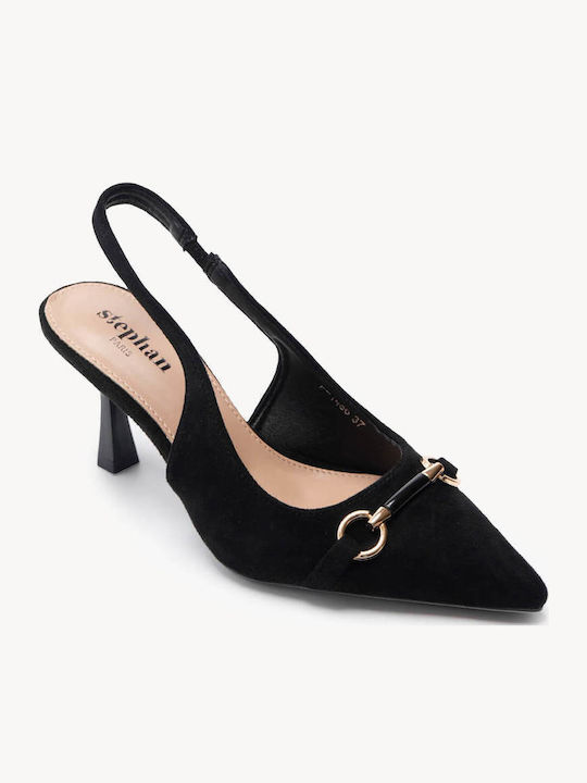 Μαύρες Γόβες Slingback Μεταλλική Λεπτομέρεια