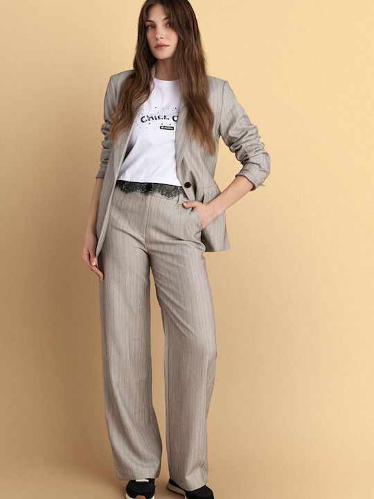 Women's Fabric Trousers Striped Gray