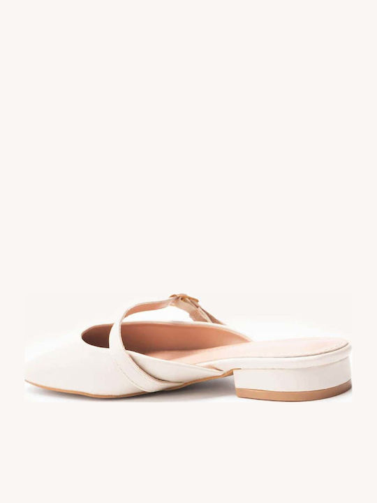 Beige Mule Damen Ballerinas Mary Jane Mit Riemen Niedriger Absatz