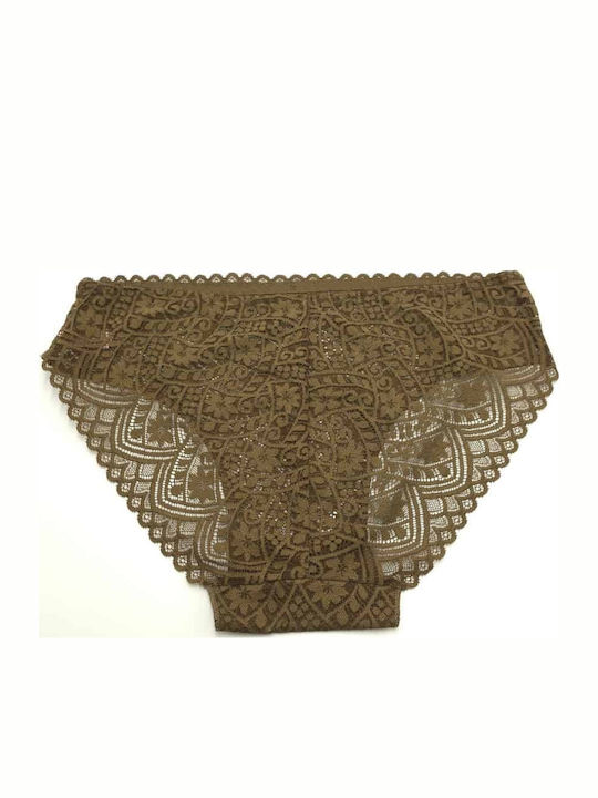 Damen Slip mit Spitze Olive