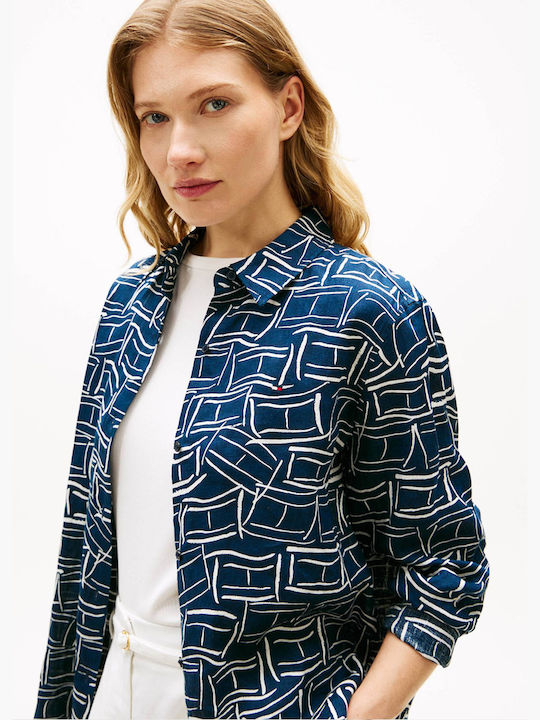 Women's Linen Long Sleeve Shirt Dark Blue