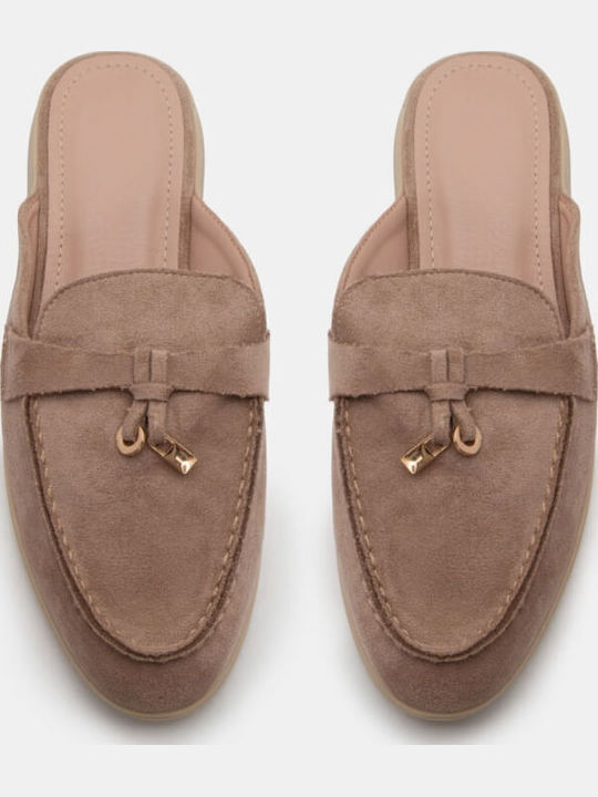 Flach Wildleder Mules in Beige Farbe