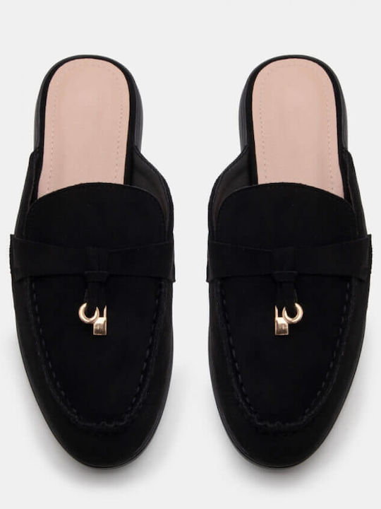Flach Wildleder Mules in Schwarz Farbe