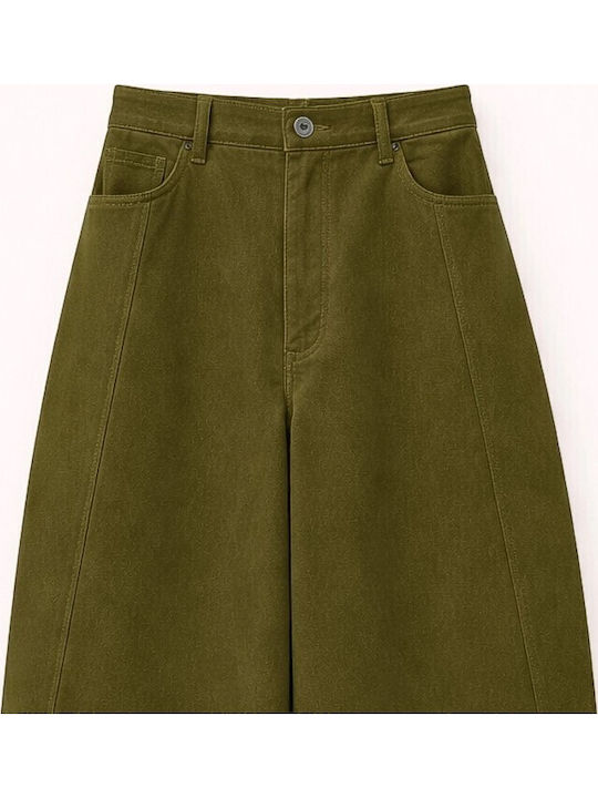 Women's High-waisted Fabric Trousers Regular Fit Verde Militare