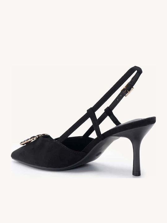 Μαύρες Γόβες Slingback Διακοσμητικό Κόσμημα