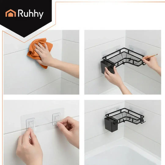 Ruhhy Corner Wall Mounted Bathroom Shelf Metallic Black