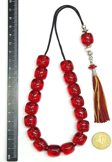 Roloi Komboloi Resin Worry Beads with 17 Beads Red 34cm