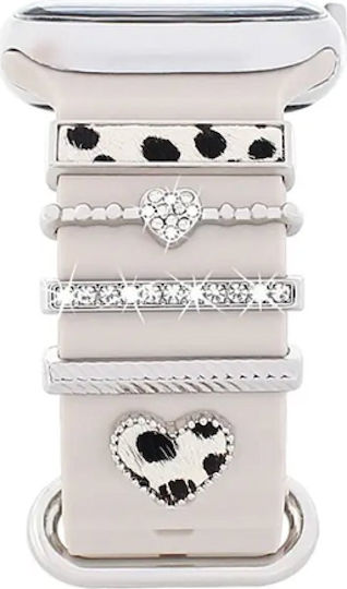Strap Jewellery Ring + Charm Heart Set White Leopard Oem