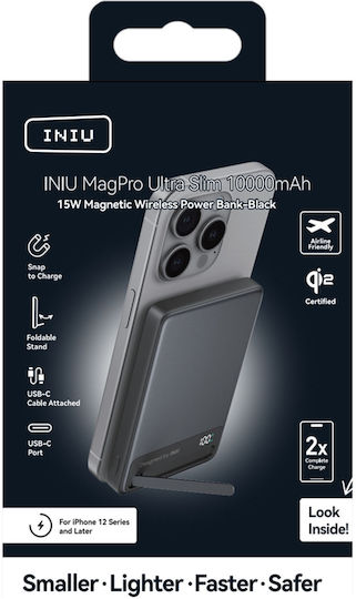 Iniu MagSafe Power Bank 10000mAh 45W με 2 Θύρες USB-C Μαύρο