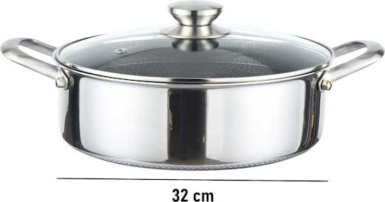 Cheffinger 32cm Honeycomb Coated Frying Pan Lid Stainless Steel Handles Silver