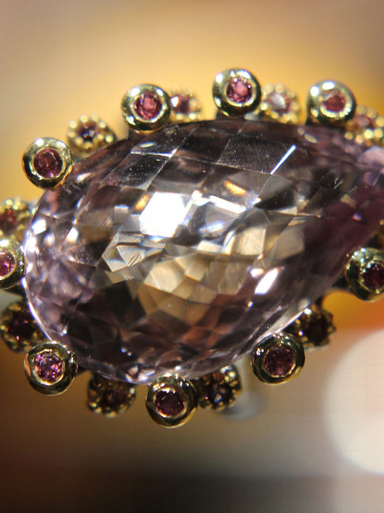 Artistic Silver Ring Natural Amethyst Garnets Size 15