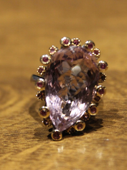 Artistic Silver Ring Natural Amethyst Garnets Size 15