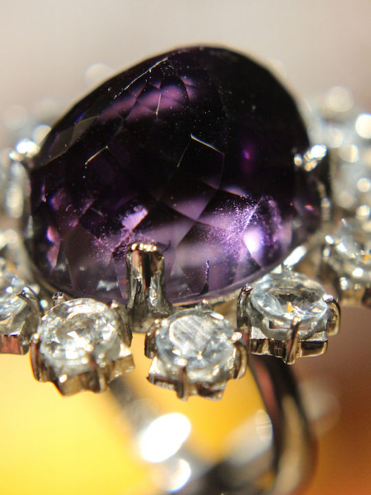 Artistic Silver Ring Natural Amethyst Aquamarines Size 13.5