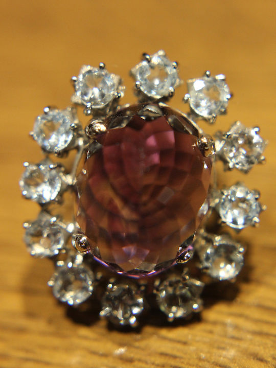 Artistic Silver Ring Natural Amethyst Aquamarines Size 13.5