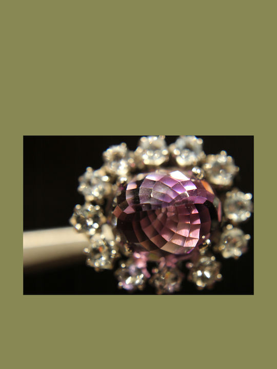 Artistic Silver Ring Natural Amethyst Aquamarines Size 13.5