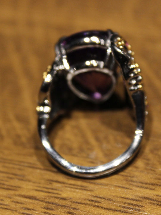 Artistic Silver Ring Natural Amethyst Garnets Size 17.5