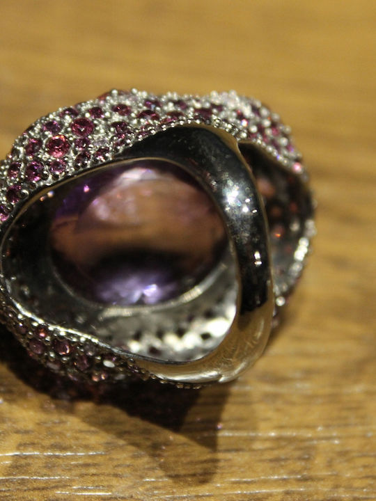 Silver Ring Natural Rhodolite Amethyst