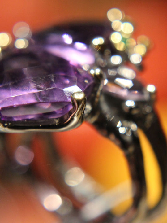 Artistic Silver Ring Natural Amethysts Spinels Diopsides Size 15