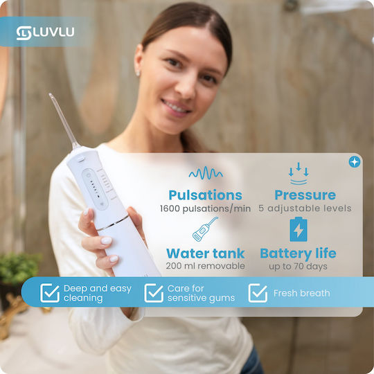 Luvlu Water Flosser με Χρονομετρητή και Θήκη Ταξιδίου Λευκό