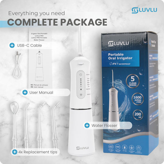 Luvlu Water Flosser με Χρονομετρητή και Θήκη Ταξιδίου Λευκό
