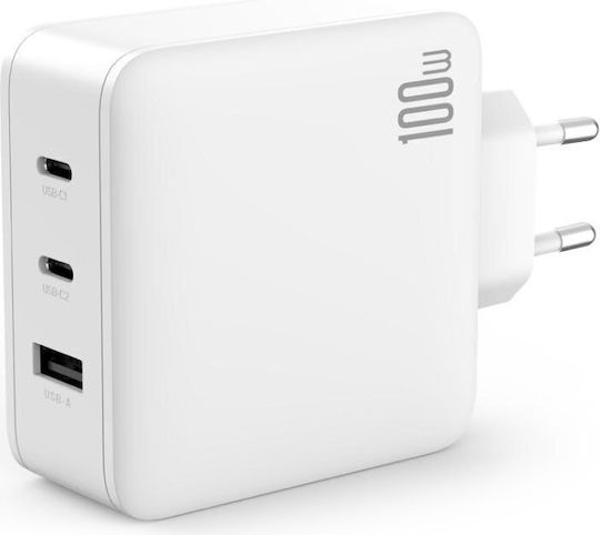 XO Φορτιστής Χωρίς Καλώδιο GaN με Θύρα USB-A και 2 Θύρες USB-C 100W Power Delivery / Quick Charge 3.0 Λευκός (CE14)