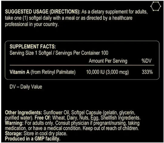 Fuel Up Vitamin A Vitamin for the Hair, the Skin & Antioxidant Action 10000iu 100 softgels