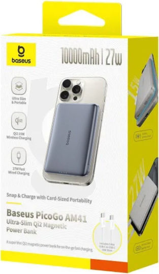 Baseus PicoGo MagSafe Qi2 Външна батерия 10000mAh 15W с USB-C Порт Power Delivery Сива