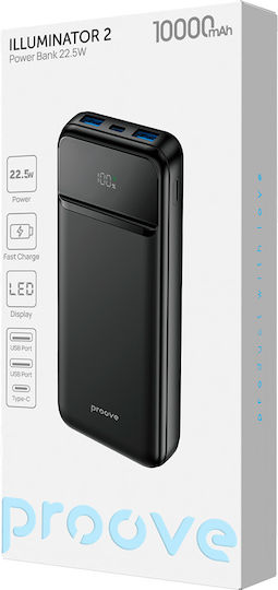 Proove Proove Illuminator 2 Power Bank 10000mAh 22.5W mit 2 USB-A Ausgangsanschlüsse und USB-C Ausgangsanschluss Power Delivery / Schnellladung Schwarz