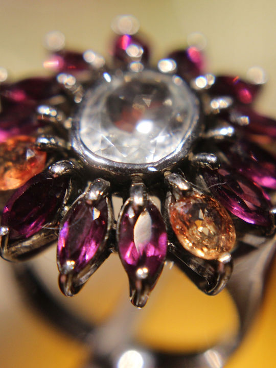 925 Silver Ring Natural Aquamarine Rhodolite Sapphires Size 14.5
