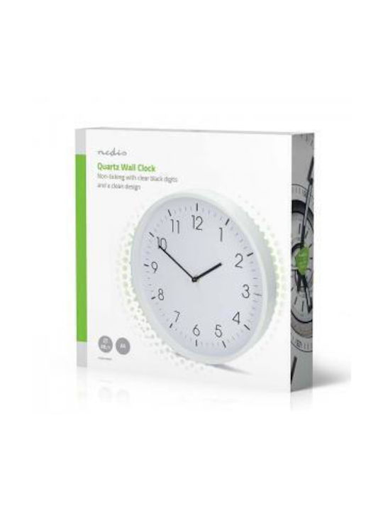Nedis Leise Wanduhr Kunststoff Weiß Ø30cm