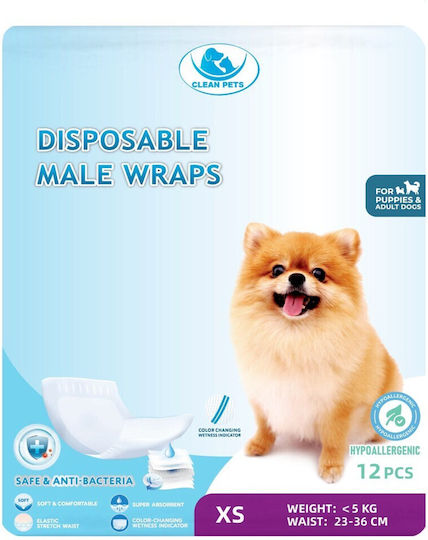 3 X 12 Bucăți Clean Pets Scutece Pentru Câini Masculi Foarte Mici Mărimea XS 23-36 Cm