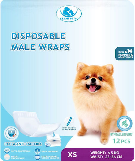 3 X 12 Bucăți Clean Pets Scutece Pentru Câini Masculi Foarte Mici Mărimea XS 23-36 Cm
