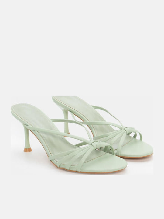 Women's Mules with Thin High Heel in Green Color