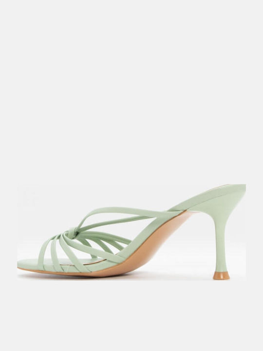 Women's Mules with Thin High Heel in Green Color