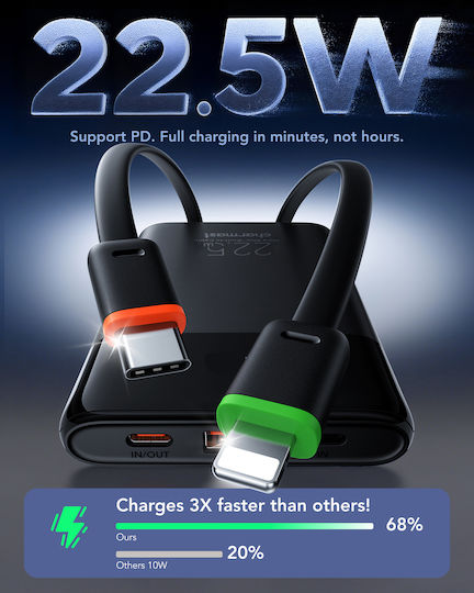 Charmast W1202 Power Bank 10000mAh 22.5W Power Delivery Μαύρο