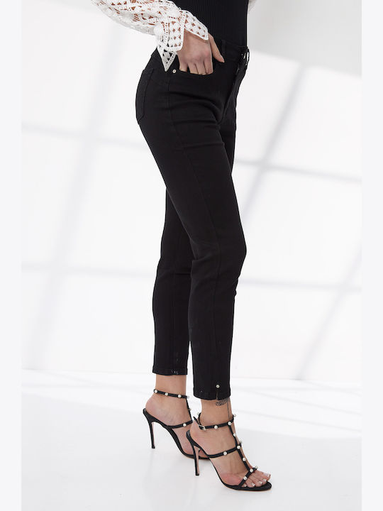 Damen Hochgeschnittenes Stoffhose in Slim Passform Schwarz