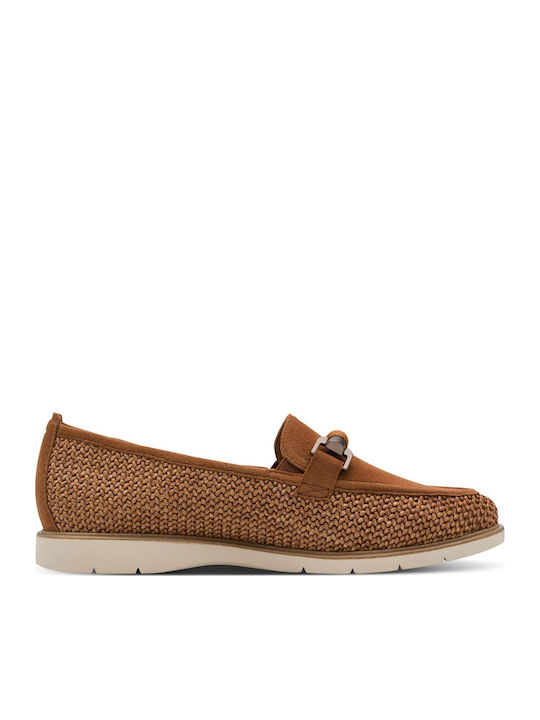 Tamaris Leather Women's Loafers in Tabac Brown Color