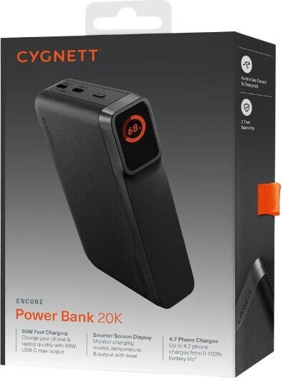 Cygnett Encore Power Bank 20000mAh 65W με Θύρα USB-A και 2 Θύρες USB-C Μαύρο