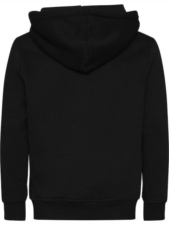 Fleece Kinder-Sweatshirt mit Kapuze und Taschen Schwarz