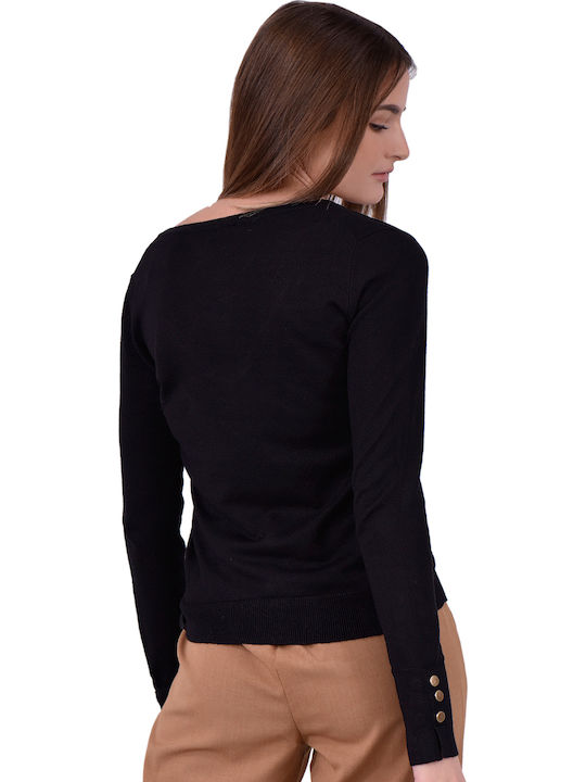 Women's Sweater with V Neckline Black