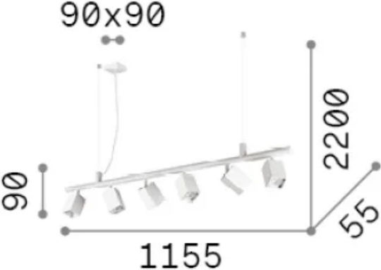 Ideal Lux Sp6 Square Κρεμαστό Φωτιστικό Χρυσό