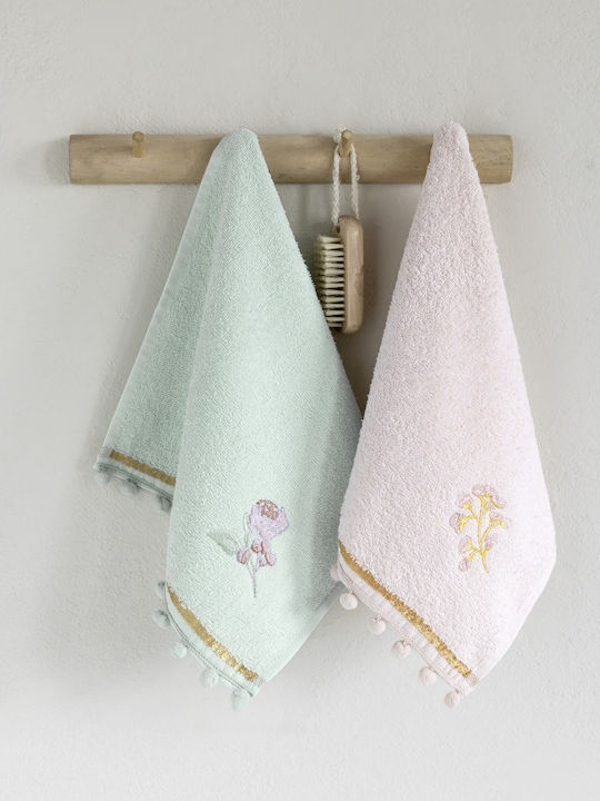 Nima Home Σετ Πετσέτες 2 X 30x50 Floral Ροζ Γαλάζιο