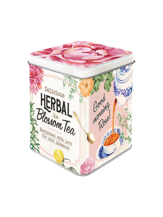 Nostalgic Art Herbal Blossom Home Κουτί για Τσάι με Καπάκι Μεταλλικό Ροζ 7.5x9.5x7.5cm