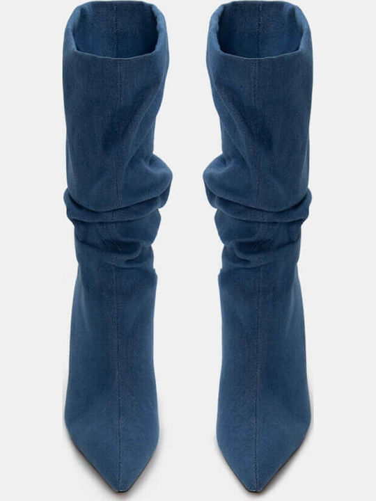 Wildleder Damenstiefel mit hohem Absatz Blau