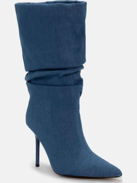 Wildleder Damenstiefel mit hohem Absatz Blau