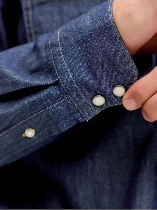 Long-sleeved Denim Shirt Dark Denim