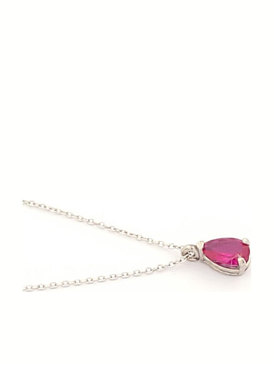 Necklace with design Tear from White gold 9 K with Zircon