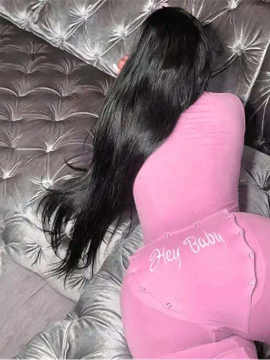 Women Fashion V Neck Hey Baby Jumpsuit Pink
